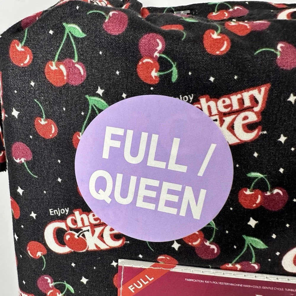 Cherry Coke Full Queen 6 Piece Sheet Set Coca Cola Cherry Print Black Bedding